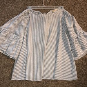 Blue and white striped medium Altar’d State blouse; ruffle sleeves